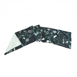 Black silk scarf hand-embroidered with bird and flower 40*200cm
